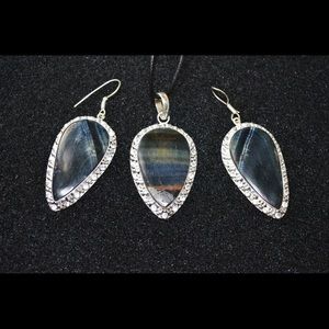 Large Leafy Black Iron Tiger Eye Pendant/Earrings